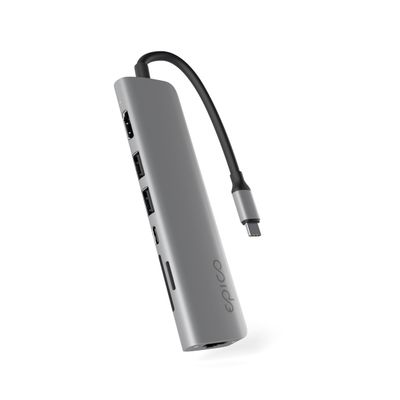 Epico 7v1 Multimedi Hub 8K s USB-C konektorom - sivá