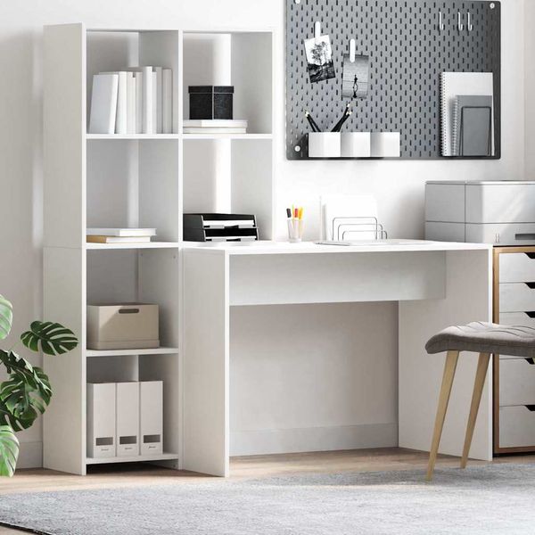 vidaXL Stôl s poličkou Biela 138,5 x 55 x 143 cm Kompozitné drevo