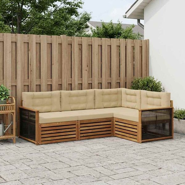 vidaXL Záhradná súprava gaučov s vankúšom 4 pcs Prírodná a béžová