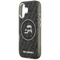 Puzdro Karl Lagerfeld Magsafe IML glitter s kovovým rámčekom fotoaparátu a tlačidlami, hlavičky Karla a Choupette na opakovanom logu KL pre iPhone 17 čierne
