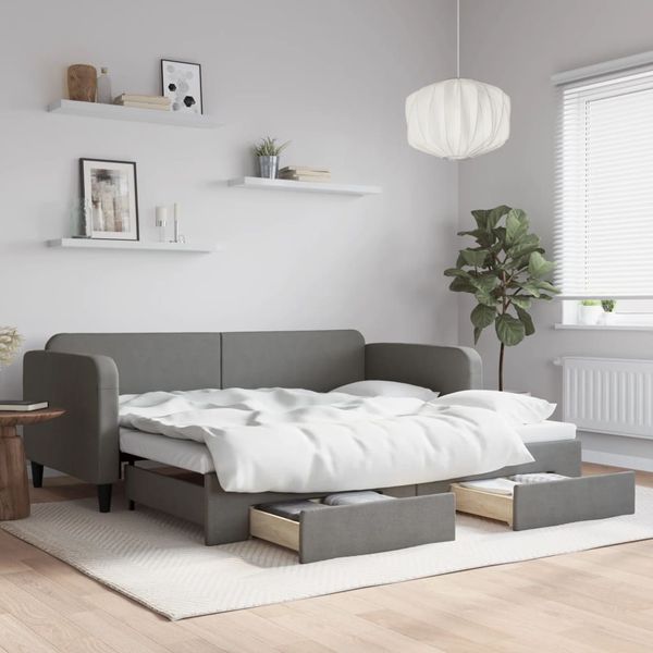 vidaXL Rozkladacia denná posteľ so zásuvkami tmavosivá 90x200 cm látka