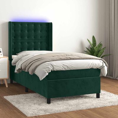vidaXL Posteľný rám boxsping matrac a LED tmavozelený 80x200 cm zamat