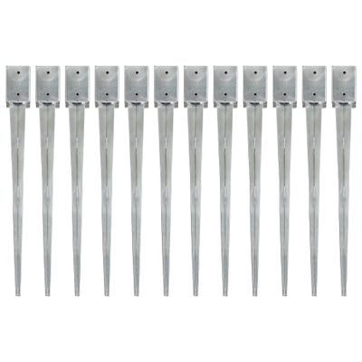 vidaXL Kotviace hroty 12 ks, strieborné 9x9x90 cm, pozinkovaná oceľ