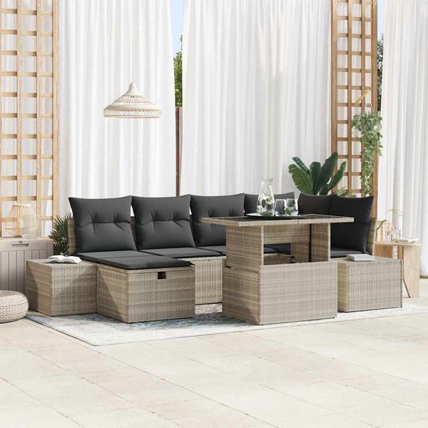 vidaXL Súprava záhradných pohoviek 7 pcs Svetlosivá Poly ratan