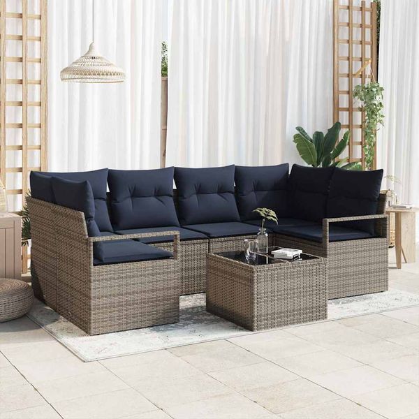 vidaXL Sada pohoviek 7 pcs Sivá a modrá polyratan
