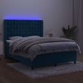 vidaXL Posteľný rám boxsping matrac a LED tmavomodrý 140x190 cm zamat