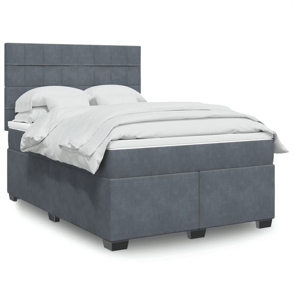 vidaXL Posteľný rám boxspring s matracom tmavosivý 140x200 cm zamat