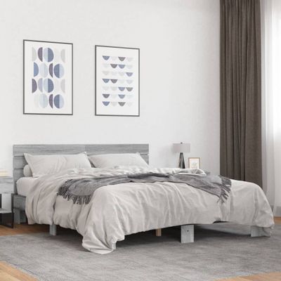 vidaXL Posteľný rám sivý sonoma 150x200 cm kompozitné drevo a kov