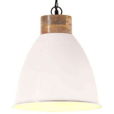 vidaXL Industriálna závesná lampa biela železo a masívne drevo 35 cm E27