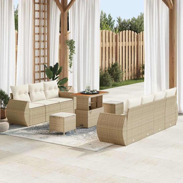 vidaXL Súprava záhradných pohoviek s vankúšom 10 pcs Béžová polyratan