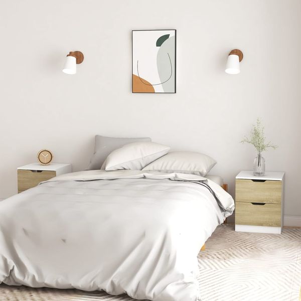 vidaXL Nočné stolíky 2 ks biele a dub sonoma 40x40x50 cm drevotrieska