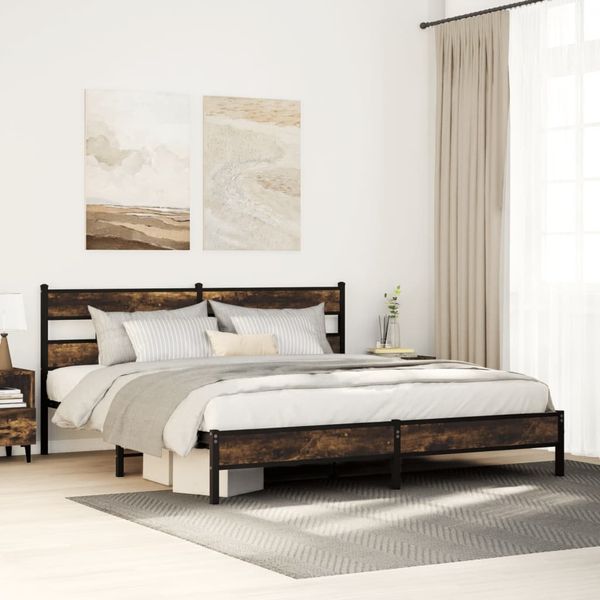 vidaXL Kovový posteľný rám bez matraca dymový dub 193x200 cm