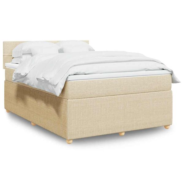 vidaXL Posteľný rám boxspring s matracom krémový 160x200 cm látka