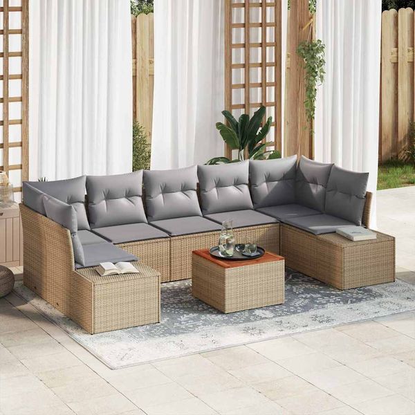 vidaXL Súprava záhradných pohoviek s vankúšom 8 pcs Béžová polyratan