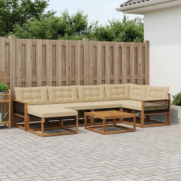 vidaXL Záhradná súprava gaučov s vankúšom 7 pcs Prírodná a béžová
