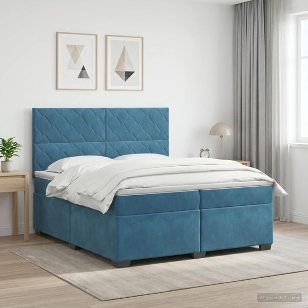 vidaXL Posteľ boxspring s matracom Modrá 200 x 200 cm Zamat