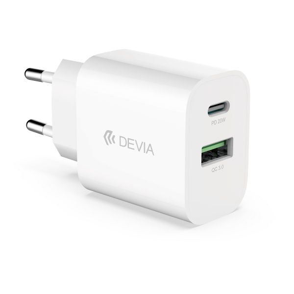 Nabíjačka Devia do steny Smart PD 1x USB-C 1x USB 20W biela