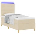 vidaXL LED box s pružinami s čelnou doskou Krémová 90 x 200 cm látka