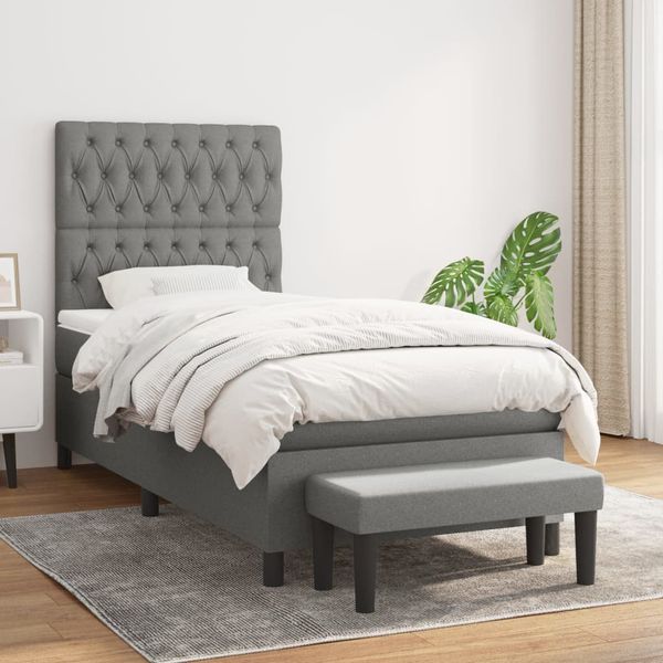 vidaXL Boxspring posteľ s matracom tmavosivá 100x200 cm látka