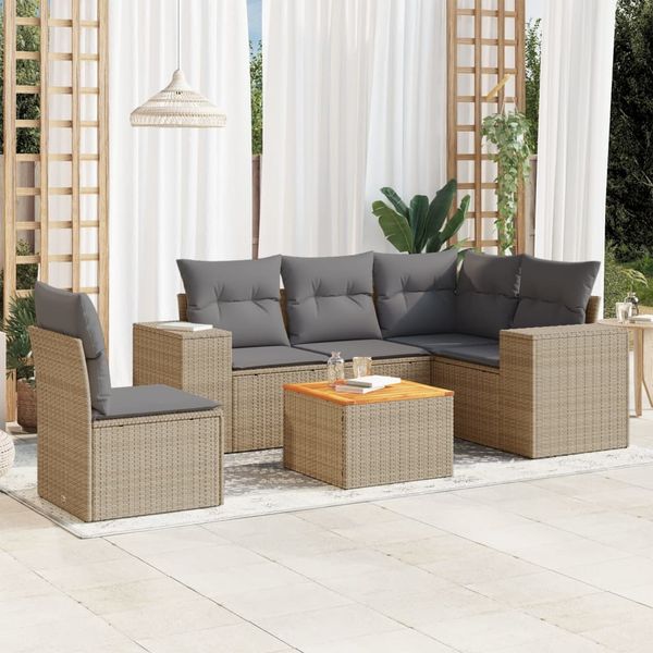 vidaXL 6-dielna záhradná súprava pohoviek s vankúšmi béžová polyratan