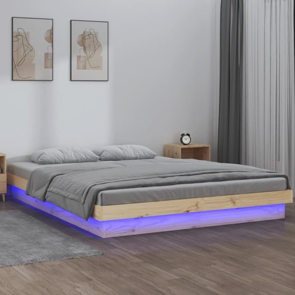 vidaXL Posteľný rám s LED 120x190 cm malé dvojlôžko masívne drevo