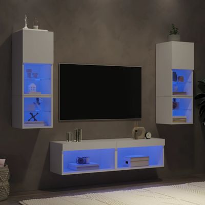 vidaXL 6-dielne TV nástenné skrinky s LED biele kompozitné drevo