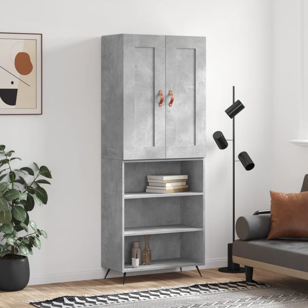 vidaXL Vysoká skrinka betónová sivá 69,5x34x180 cm spracované drevo