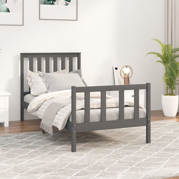 vidaXL Posteľný rám s čelom sivý 90x200 cm masívna borovica