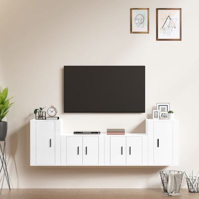 vidaXL 4-dielna súprava TV skriniek vysoký lesk biela spracované drevo