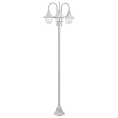 vidaXL Záhradná stĺpová lampa E27 220 cm hliníková 3 lampáše biela