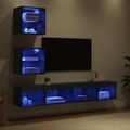 vidaXL TV nástenné jednotky s LED 5 ks Čierny dub Kompozitné drevo