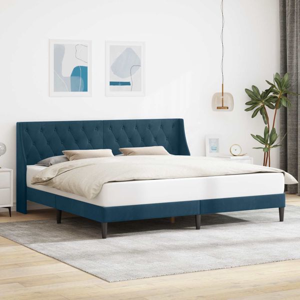 vidaXL Rám postele s čelnou doskou Modrá 200 x 200 cm Zamat