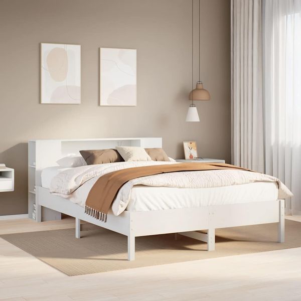 vidaXL Posteľ s knižnicou bez matraca biela 160x200cm borovicový masív