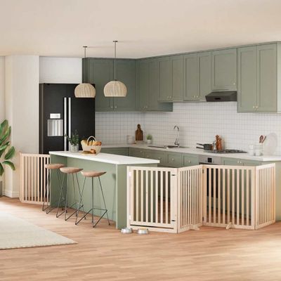 vidaXL Brána pre psa s dverami sklad. 6 panelov 480 cm topoľové drevo