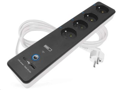 Predlžovací kábel EMOS P1412SM GoSmart 2 m / 4 zásuvky / s vyp. / s USB / biela-čierna / PVC / 1,5 mm2