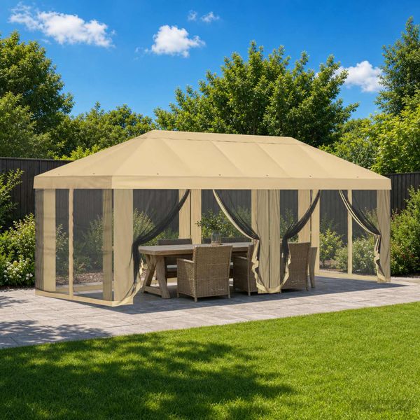 vidaXL Kryt altánku s bočnými stenami 6 x 3 m Krémová Polyester