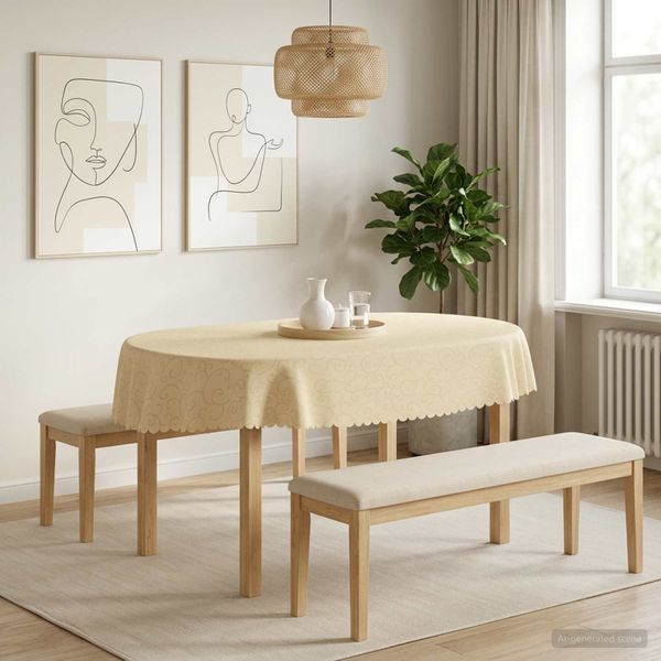 vidaXL Uterák na stôl Oválny Krémovo biela 130 x 220 cm
