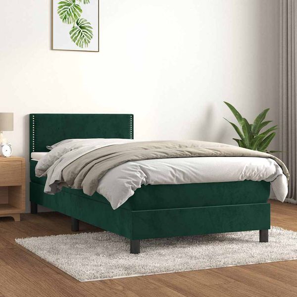 vidaXL Posteľný rám boxsping s matracom tmavozelený 90x190 cm zamat