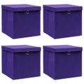 vidaXL Úložné boxy s vekom 4 ks, 28x28x28 cm, fialové