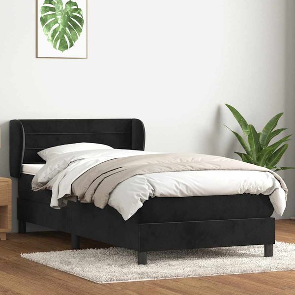 vidaXL Box Spring Posteľ s matracom Čierna 100x220 cm Zamat