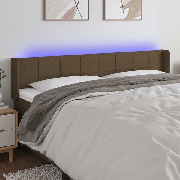 vidaXL Čelo postele s LED tmavohendé 163x16x78/88 cm látka