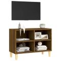vidaXL TV skrinka s nohami z masívneho dreva hnedý dub 69,5x30x50 cm
