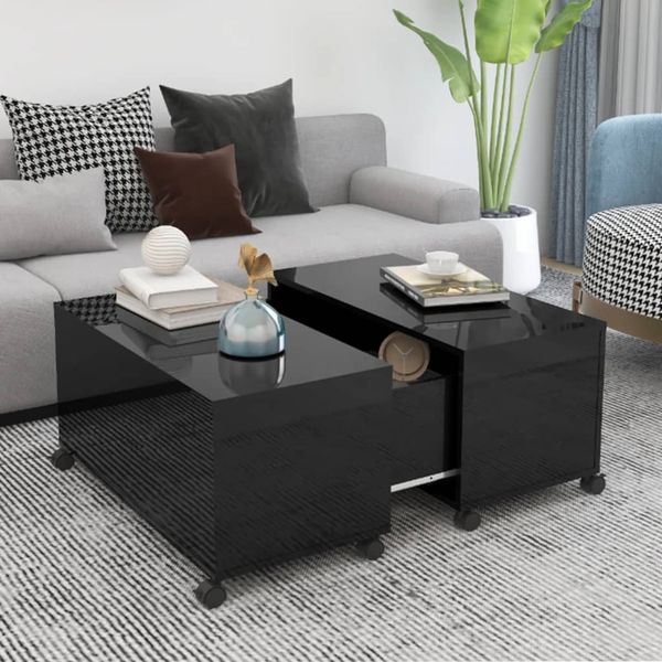 vidaXL Konferenčný stolík lesklý čierny 75x75x38 cm drevotrieska