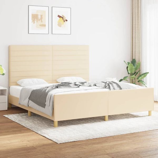 vidaXL Posteľ bez matraca krémová 180x200 cm látka