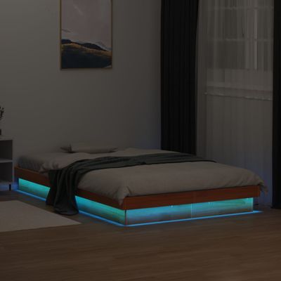 vidaXL LED posteľný rám voskovo hnedý 135x190 cm masívna borovica