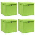 vidaXL Úložné boxy s vekom 4 ks, zelené 32x32x32 cm, látka