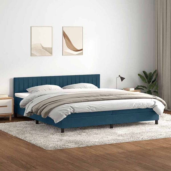 vidaXL Box Spring Posteľ s matracom Tmavomodrá 200x220 cm Zamat