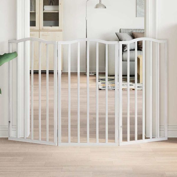 vidaXL Brána pre psa skladacia 3 panely biela 150 cm topoľové drevo