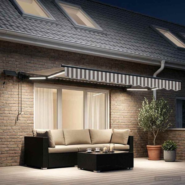 vidaXL Ručný rám markízy s LED Svetlo šedá a biela 3,5 x 2 m
