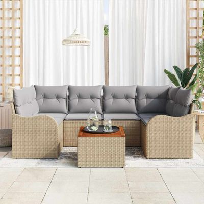 vidaXL Súprava záhradných pohoviek s vankúšom 7 pcs Béžová polyratan